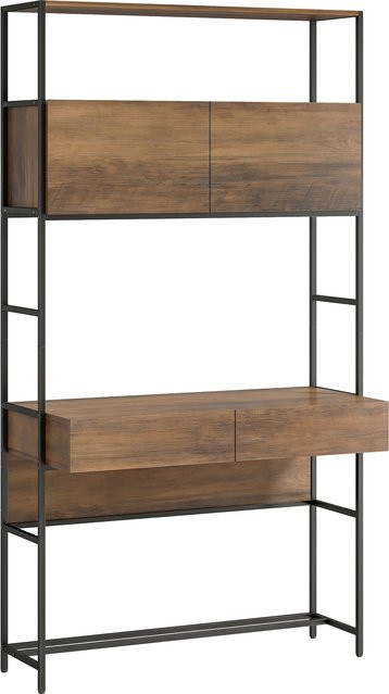 HOMCOM Computertisch in Braun mit Regalen, Schränken und 2 Schubladen, moderner Arbeitstisch aus Holzoptik, Höhe: 185 cm - Bild 1