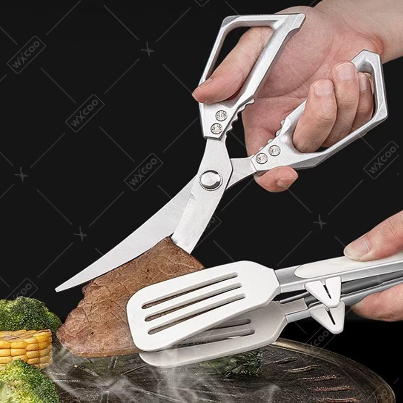 WXCOO Küchenschere aus Edelstahl in Silber zum Schneiden von Fleisch, Knochen, Fisch und Gemüse - Bild 2