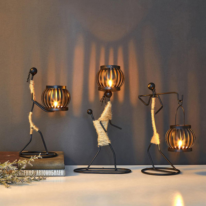 Binchi Lighting Appliances Kerzenständer aus Metall in Schwarz mit skandinavischem Design als abstrakte Mensch-Skulptur für Teelichter, Stumpenkerzen und Votivkerzen - Bild 2