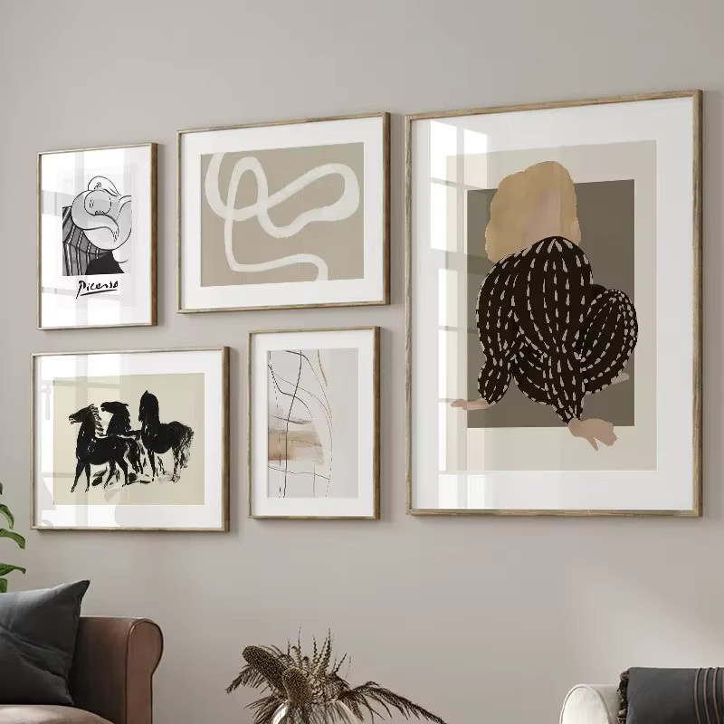 Potdemiel Vintage Leinwand Wandkunst mit abstraktem Frauen- und Pferdemotiv im Picasso-Stil für dein Wohnzimmer - Bild 2