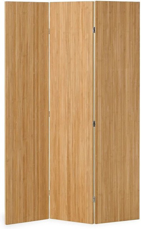 Homestyle4u Paravent Raumteiler 3-teilig aus Bambus und Paulownia-Holz in Natur/Brown mit Lamellen, H: 170 cm, B: 120 cm, T: 3 cm