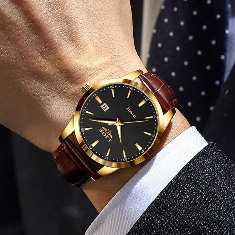 LIGE Chronograph, Quarz, Leder, Schwarz, Herren - Bild 5