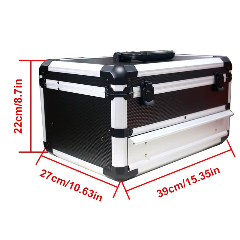 Tragbarer Aluminium-Werkzeugkoffer mit Schubladen in Schwarz, Multifunktions-Werkzeugaufbewahrung und Geräte-Organizer, B/T/H: 39,0 x 27,0 x 22,0 cm - Bild 2