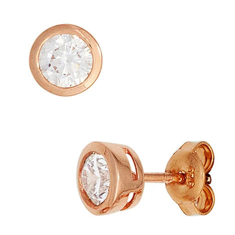 Colfem Ohrstecker 925 Silber, Roségold vergoldet, Zirkonia - Bild 1