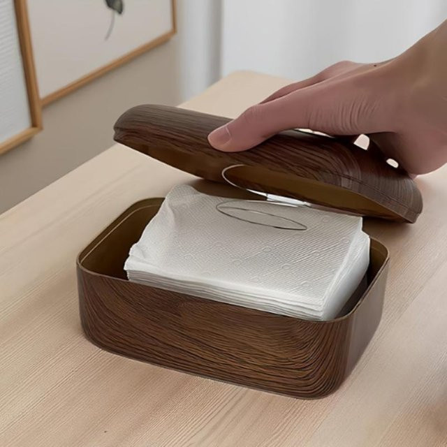 WHPHous Taschentuchbox aus Massivholz im chinesischen Stil, Farbe: Braun - Bild 1