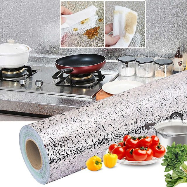 Selbstklebende Küchentapete von CTZSZZMM aus PVC in Silber, ölbeständig und wasserdicht - Bild 1