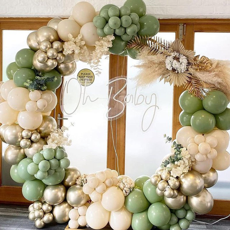 Surpsea Ballon Girlande Set mit 147 Stück in Grün, Weiß, Beige und Gold für Baby Geburtstagsdekoration im Dschungel Safari Stil - Bild 1