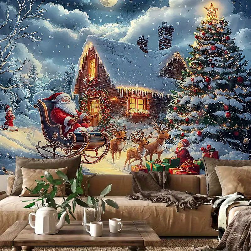 VIKAMA Wandteppich Weihnachten mit Rentierschlitten zur Dekoration für Wohnzimmer und Kinderzimmer - Bild 2