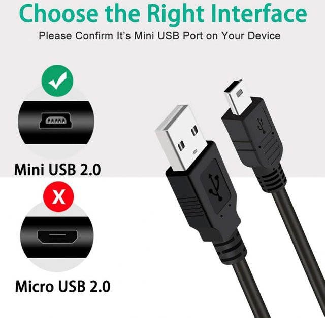 Mini-USB-Kabel auf Mini-B 5-polig in Schwarz für Garmin Nuvi GPS, Dashcam und MP3-Player - Bild 1