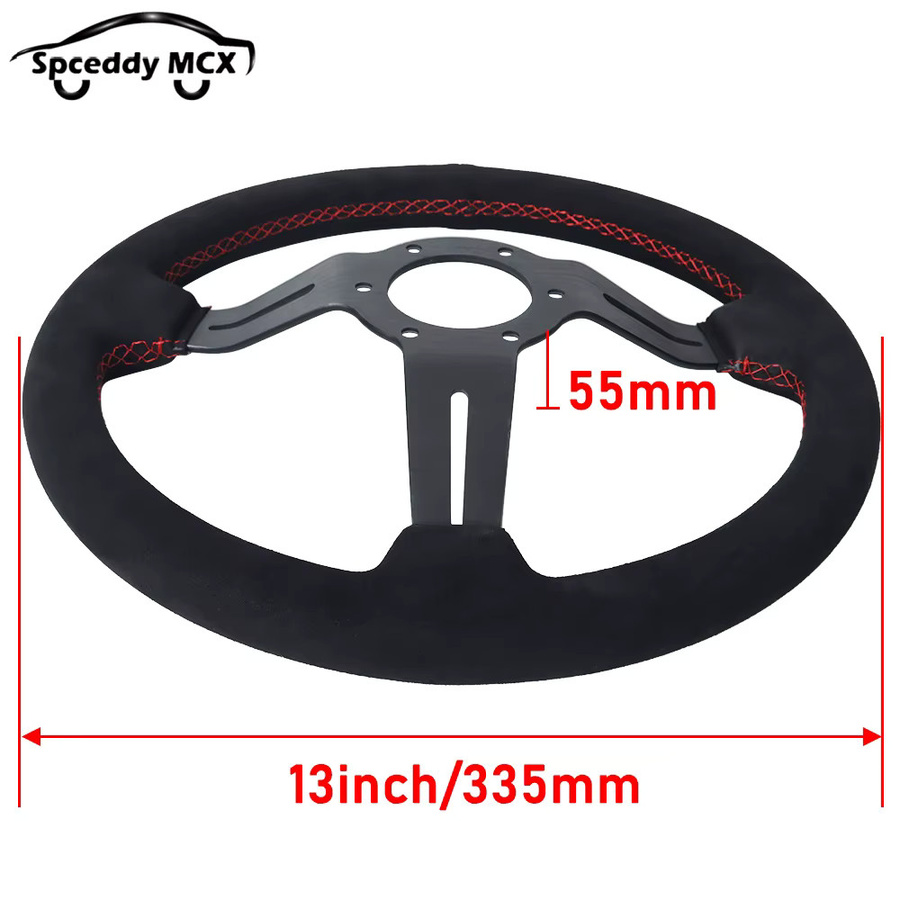 Spceddy Rennlenkrad 13 Zoll 325mm aus perforiertem Leder und Wildleder in Schwarz-Rot mit Aluminiumspeichen - Bild 4