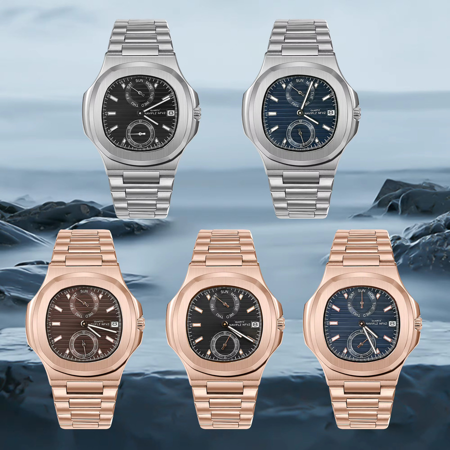NAVIFLZ Armbanduhr Quarz, Edelstahl, Schwarz, Herren - Bild 3