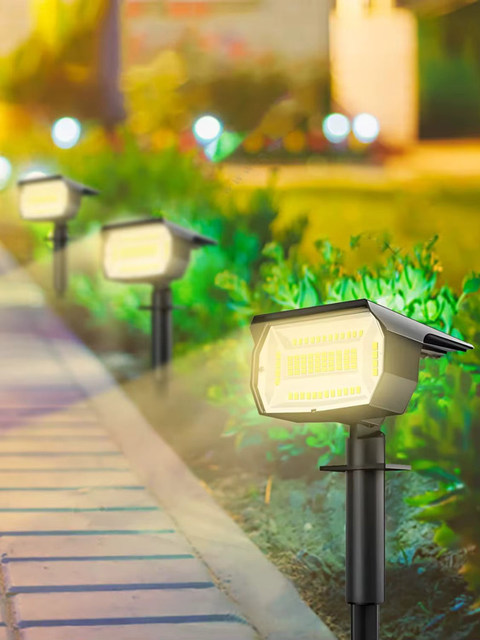 4er Set Solar-Spot-Leuchten mit 72 LED für den Außenbereich, IP65 wasserdicht, schwarze LED-Flutlicht-Landschaftsstrahler mit warmweißem Licht für Garten und Hof - Bild 7