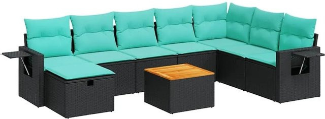 vidaXL 9-teilige Garten-Sofagarnitur aus Poly-Rattan und Akazienholz in Schwarz mit Kissen - Bild 1