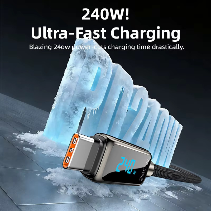 Vyvylabs 240W Typ-C zu Typ-C Schnellladekabel mit Digitalanzeige in Schwarz für Xiaomi und iPhone 15-17 - Bild 3