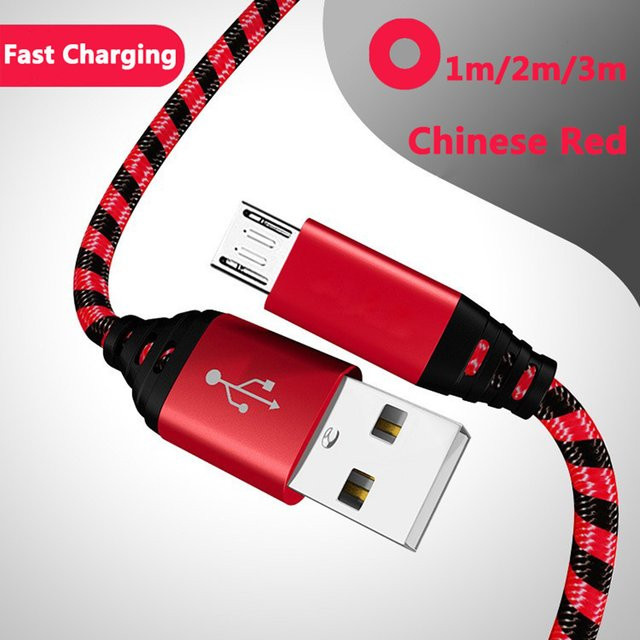 Micro USB Ladekabel aus geflochtenem Nylon für Samsung und Huawei Android Smartphones, Pink, 2A Schnellladefunktion und Datensynchronisation - Bild 1