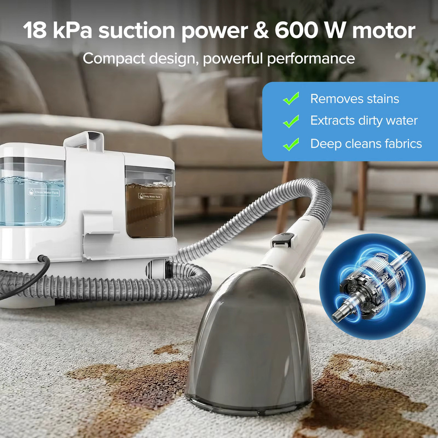 Lubluelu Tragbarer Teppichreiniger und Polsterreiniger in Weiß mit 600W Leistung und 16KPa Saugkraft zur Fleckenentfernung für Sofa und Autositze - Bild 5