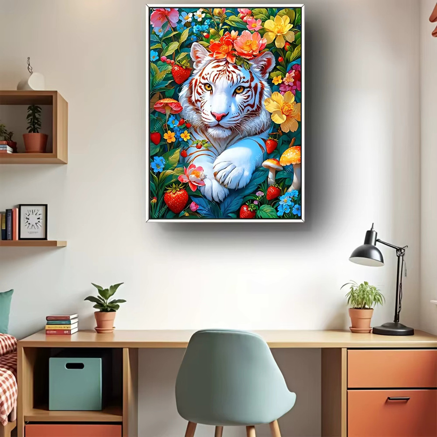 AZNM Puzzle, Weißer Tiger mit Blumen- und Pilzdesign - Bild 5