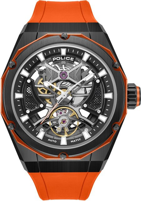 Police Herrenuhr Automatik, Edelstahl, 45 mm, Silikon, Schwarz, 5 ATM - Bild 1