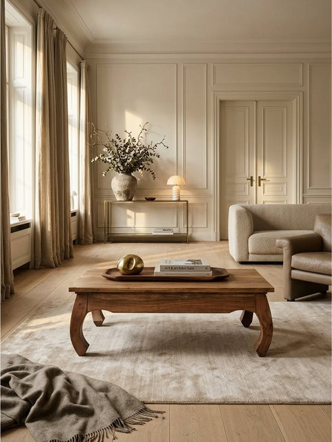 KADIMA DESIGN Couchtisch aus Massivholz im Landhausstil, braun, B/T/H: 110 x 60 x 40 cm - Bild 1
