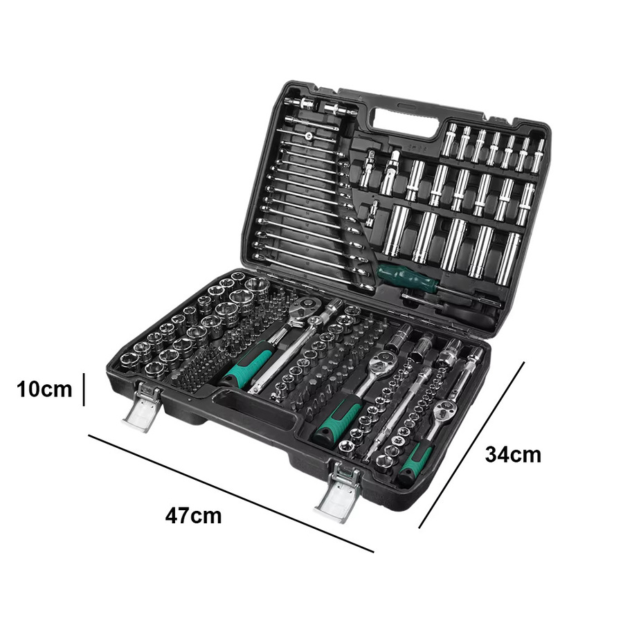 LONENESSL 227-teiliges Ratschenschlüssel-Set in Schwarz mit 1/4 Zoll, 3/8 Zoll und 1/2 Zoll Steckschlüsseln, Schraubendreher-Bits und Handwerkzeug für die Autoreparatur - Bild 3