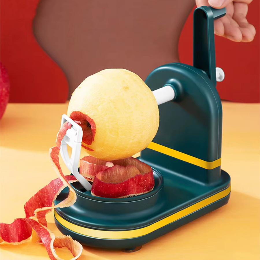 Multifunktionaler manueller Apfelschäler von Alloet in Grün mit Edelstahlklingen und Handkurbel - Bild 3