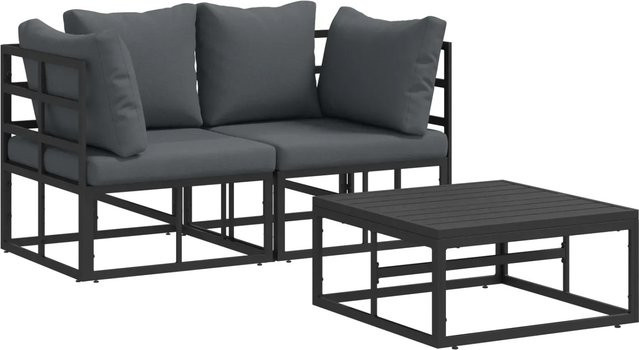 vidaXL Garten-Sofa-Set 3-teilig aus Aluminium in Schwarz mit grauen Kissen aus Polyester - Bild 1