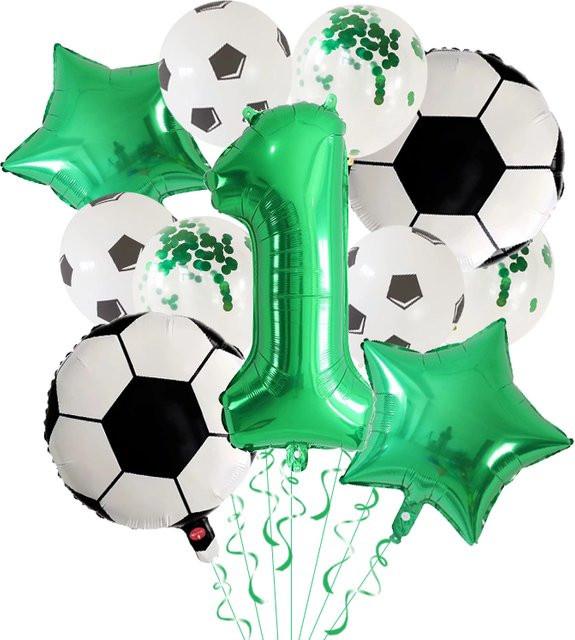 LQVYI 11er Set Fußball Folienballons für Kindergeburtstage in Grün, Weiß und Schwarz, 30 Zoll - Bild 1