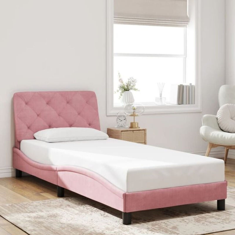 Modernes Polsterbett Vidaxl aus Samt und Metall in Rosa, B/T/H: 90 x 200 cm - Bild 1