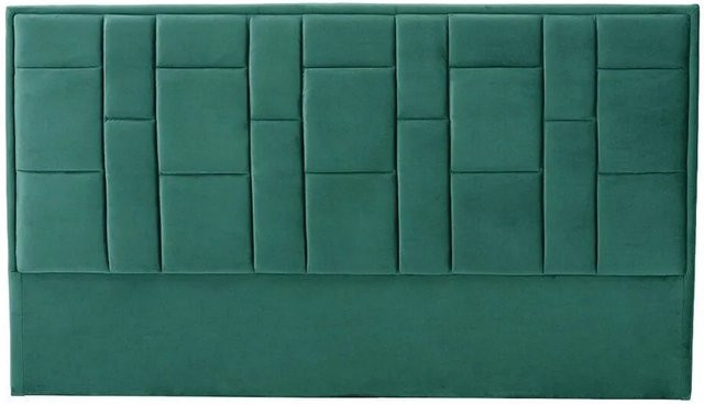 Vente-unique Bettkopfteil Hermine in Tannengrün aus Samt und Holz im Art déco Stil, Breite: 180 cm, Höhe: 110 cm, Tiefe: 8 cm - Bild 1