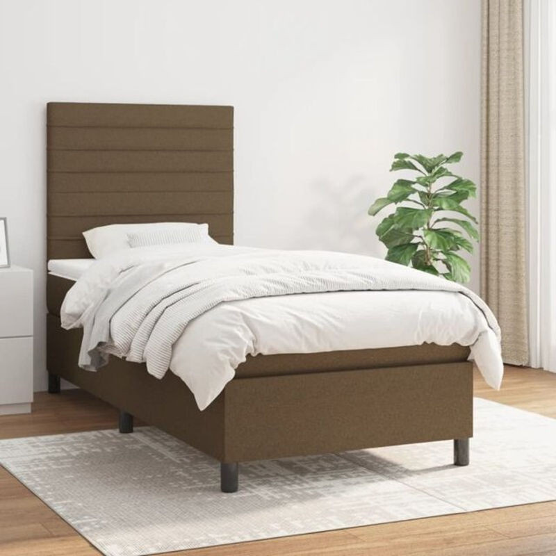 vidaxl Boxspringbett mit Matratze aus Stoff in Braun, B/T/H: 90 x 190 x 128 cm - Bild 1