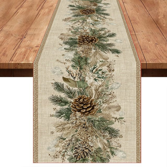 VIKAMA Tischflagge Retro Design mit Tannenzapfen und Kiefernzweig für Herbst und Winter, Mehrfarbig, B/T: 33 x 33 cm - Bild 1
