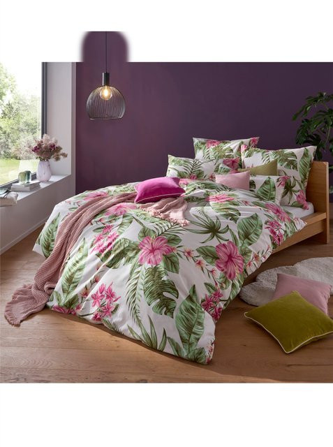 Heine Home Bettwäsche Renforcé aus 100% Baumwolle mit floralem Muster in Champagner-Reseda und Multicolour, Bezug 80x80 cm - Bild 1
