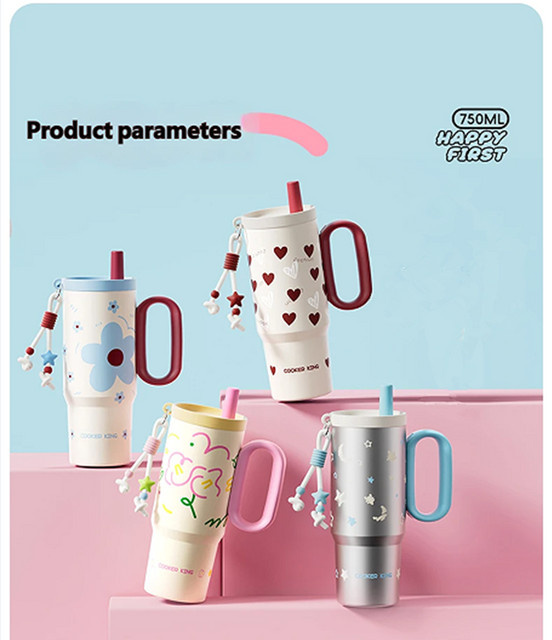 COOKER KING vakuumisolierter Edelstahlbecher mit Strohhalm aus 316-Material, Multicolor, 720 ml - Bild 1
