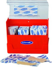 Actiomedic Pflasterspender Wandmontage, orange, transparent, mit 100 hautfarbenen elastischen Pflastern - Bild 1