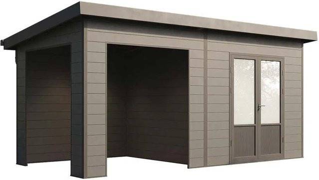 Finnhaus Wolff WPC Gerätehaus Tona 5024 in Anthrazit mit Pultdach und Doppeltür - Bild 1