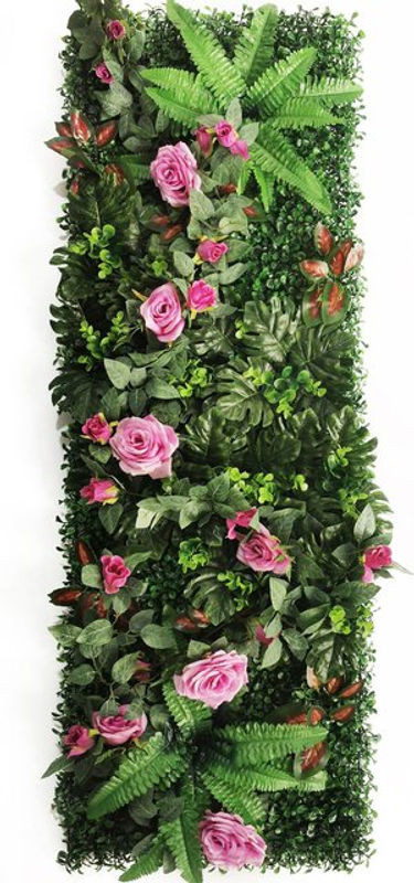 Linhongbin Künstliches Rosen-Wandpanel mit Strohmatte zur Wandmontage, Grün, B: 40 cm, H: 120 cm - Bild 1