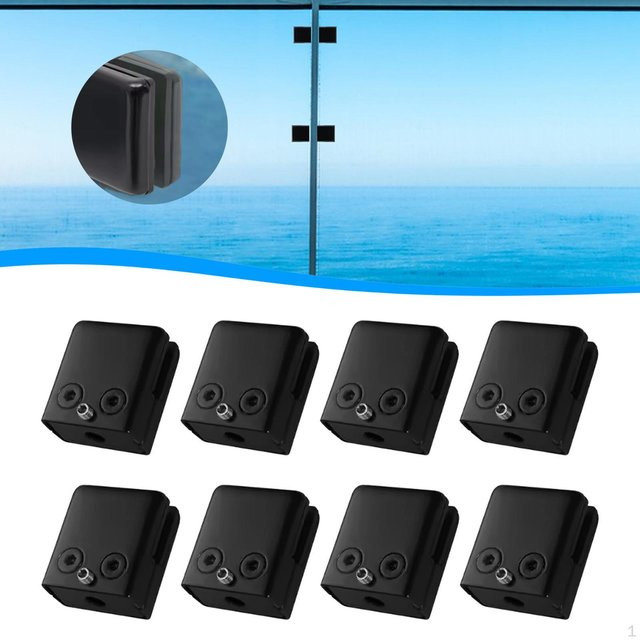 SunshineTek 8er Set Verstellbare Glas-Klemmen Halter aus Edelstahl in Schwarz für Geländer und Treppen, passend für 8-10mm Glasstärke - Bild 1