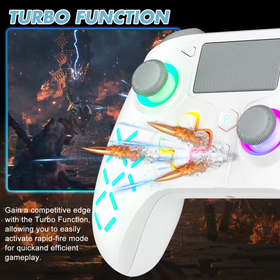 GAMROMBO Wireless Gamepad mit RGB Turbo, Dual Vibration und 6-Achsen-Gyro für PlayStation 5, PS4, PC, iOS und Nintendo Switch in Schwarz oder Weiß - Bild 2