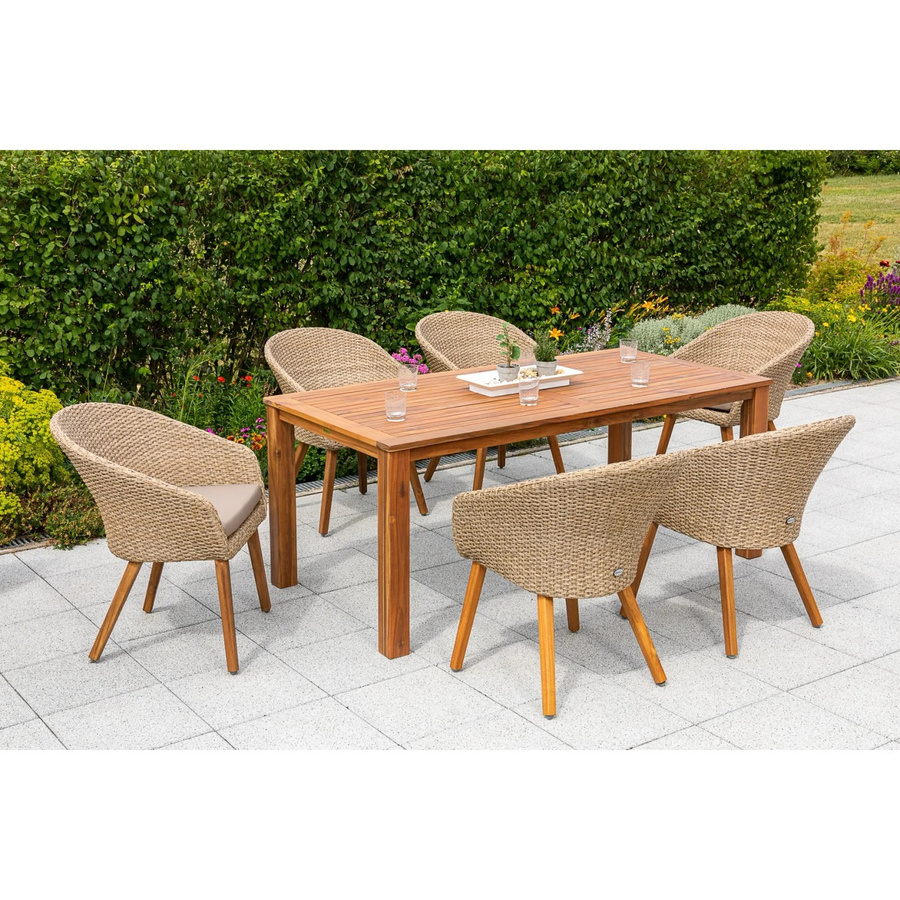Merxx Arrone Gartenmöbelset 7-tlg. aus Akazienholz und Kunststoffgeflecht mit Tisch und 6 Sitzplätzen, B/T: 185 x 90 cm - Bild 2