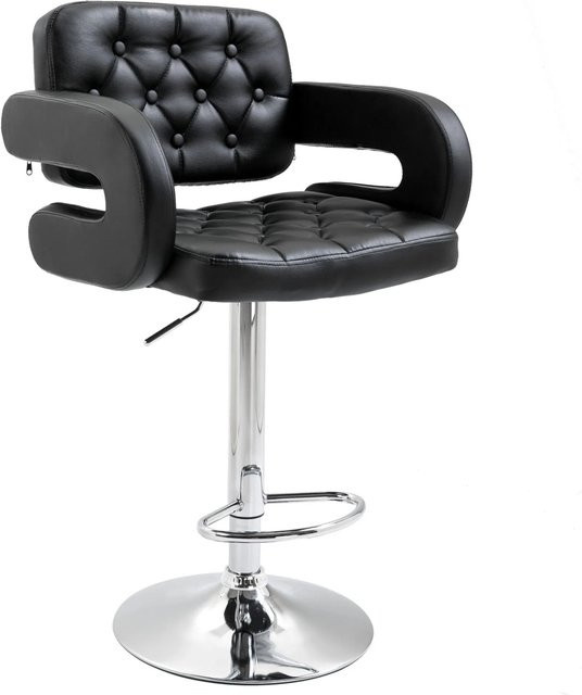 HOMCOM Barhocker mit Armlehnen aus Kunstleder und Metall in Schwarz, B/T/H: 50 x 61 x 93-113 cm - Bild 1