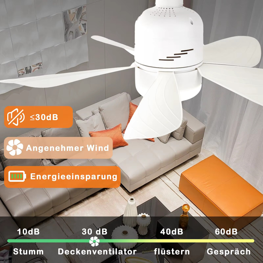 Deckenventilator mit dimmbarer E27 LED Beleuchtung 35W in Weiß inklusive Verlängerungsstab von Yopyuenn - Bild 2
