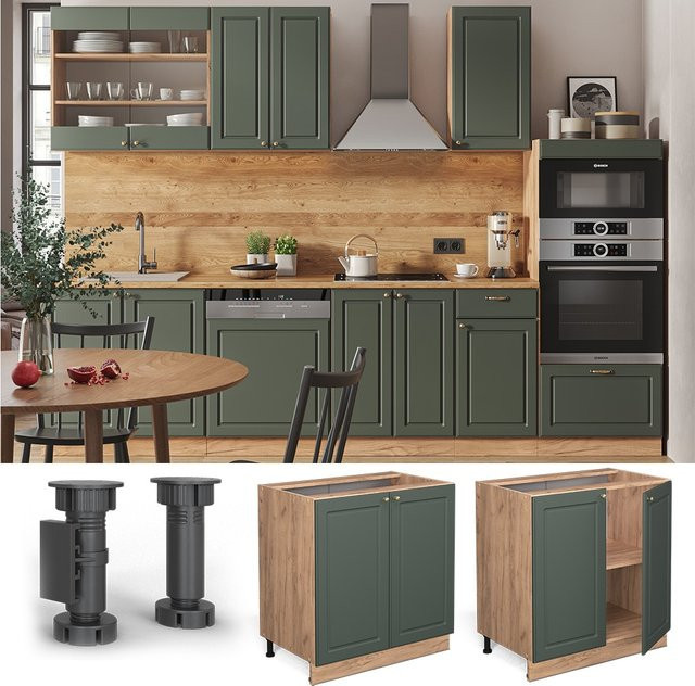 Vicco Spülenunterschrank Fame-Line Landhaus Eiche Grün-Gold mit Softclose-Scharnieren und Einlegeboden Breite: 80 cm, Höhe: 82 cm, Tiefe: 51,6 cm - Bild 1