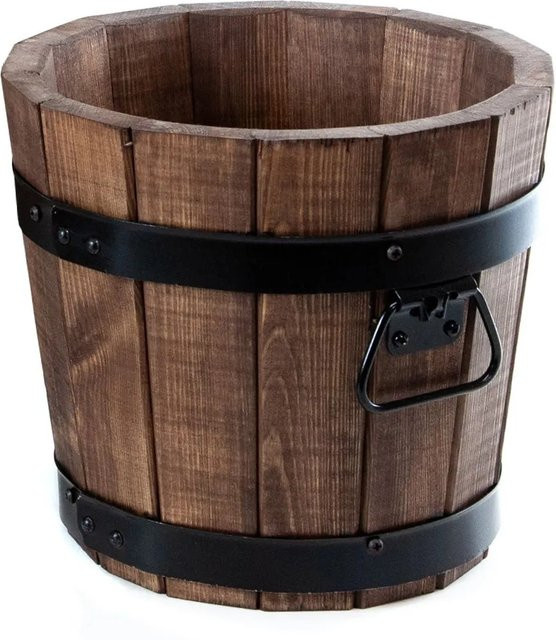 HolzFee Pflanzkübel Rustikal aus Kiefernholz in Walnuss Braun, Durchmesser: 28 cm, Höhe: 26 cm - Bild 1