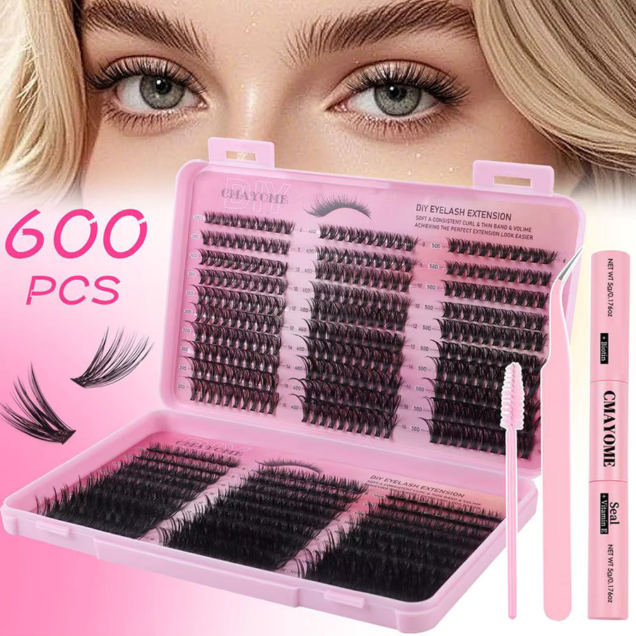 SADOER DIY-Cluster-Wimpern, 600 Stück, Black, 8–16 mm, Mischungslänge - Bild 4