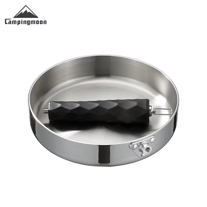 CMPIANGMOON CC-19 Camping-Stahlbratpfanne aus Edelstahl mit abnehmbarem Griff, Silber - Bild 5