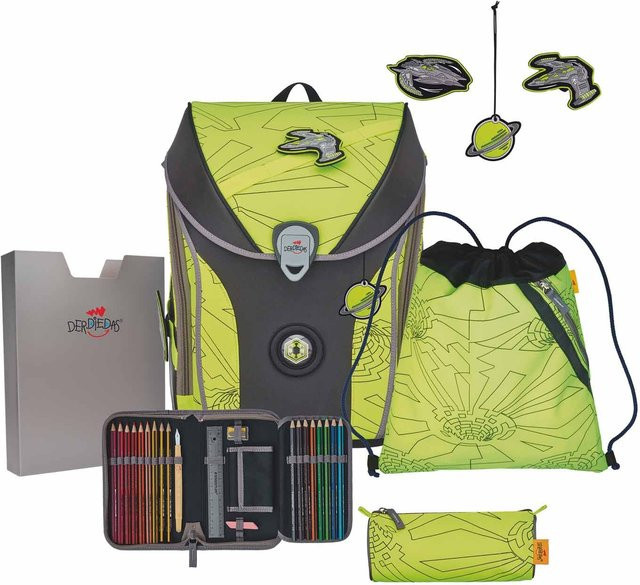 DerDieDas ErgoFlex MAX Superflash Schulrucksack-Set 5-teilig mit Sportbeutel Neon Fighter in Gelb und Grün - Bild 1