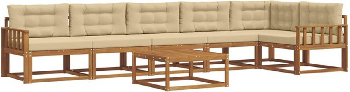 vidaXL Outdoor-Sofagarnitur aus Akazie mit Kissen, 7-teiliges Loungemöbel-Set in Natur und Beige - Bild 1