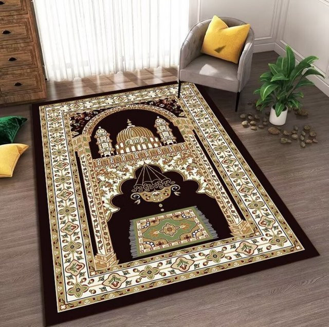 VIKAMA Orientalischer Moschee-Teppich in Braun mit ethnischer Kunst für dein Wohnzimmer oder Schlafzimmer - Bild 1