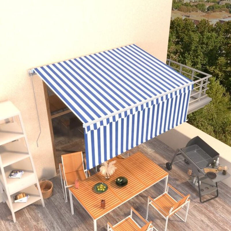 Manuelle Markise mit Rollo von Vidaxl in Blau und Weiß, B x H: 3 x 2,5 m - Bild 1