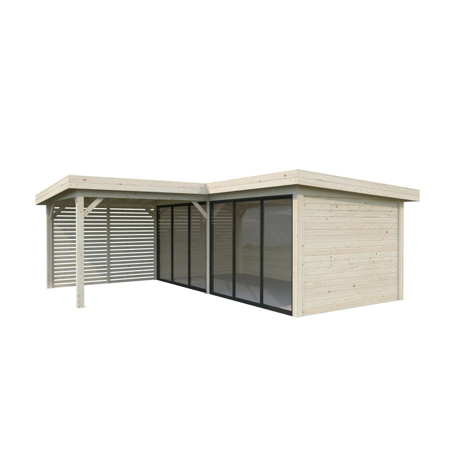 PALMAKO Pavillon Lenna Set 413 Slide in Braun mit transparenten Alu-Schiebetüren und Flachdach, B/T/H: 588 x 588 x 245 cm - Bild 3